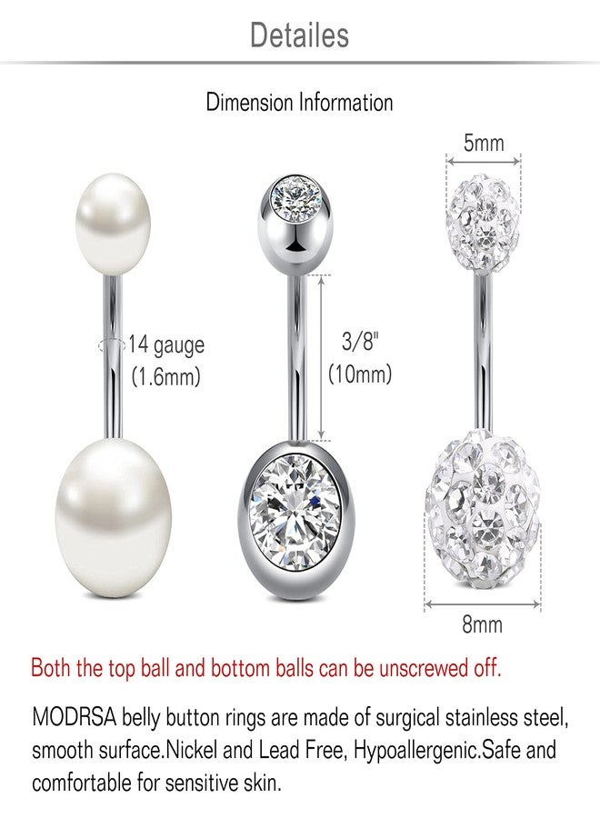 MODRSA Belly Button Ring Surgical Steel Hypoallergenic Belly Rings for Women Belly Button Piercing Jewelry Silver - Image 3